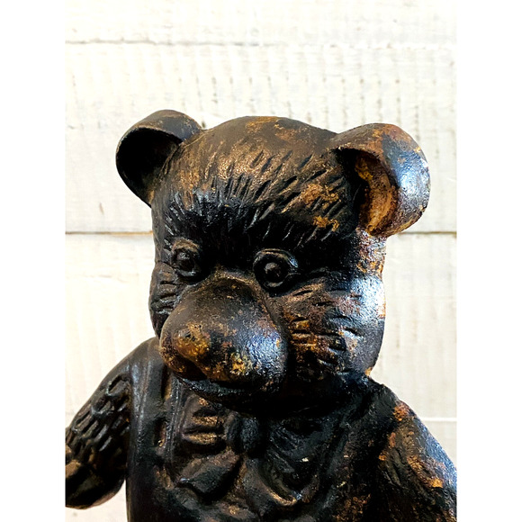 Vintage Heavy Cast Iron Teddy Bear Door Stop 8.625" Tall - Picture 3 of 10